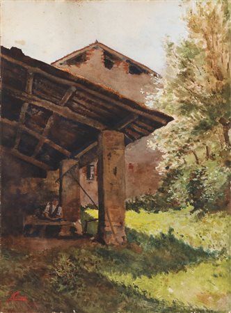 CIMA LUIGI (1860 - 1944) Il pergolato. Acquerello su carta. Cm 33,00 x 46,00....