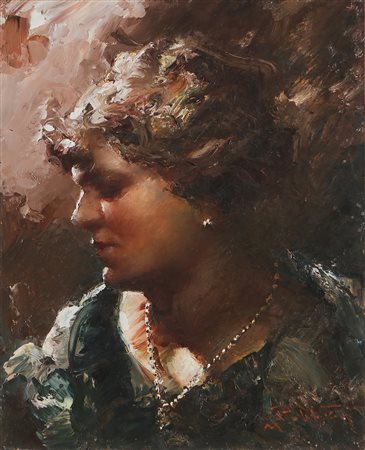 POBBIATI MARIO (1887 - 1956) Ritratto femminile. Olio su tavola. Cm 40,00 x...