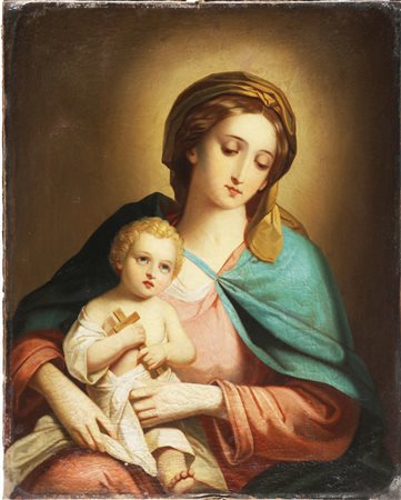 ARTISTA DEL XIX SECOLO Madonna con bambino. . Olio su tela . Cm 61,00 x...