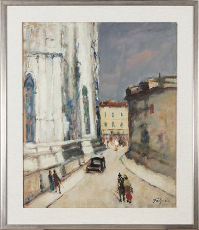 FRIGERIO LUIGI (1873 - 1936) Angolo con il Duomo di Milano. Olio su tela . Cm...