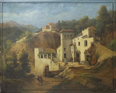 ARTISTA NAPOLETANO DEL XIX SECOLO Paesaggio con chiesa dell' Avvocatella....