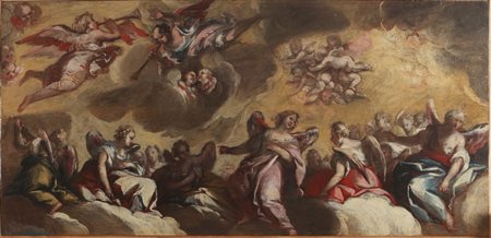 BELLUCCI ANTONIO (1654 - 1726) Attribuito a. Teoria di angeli musicanti. Olio...
