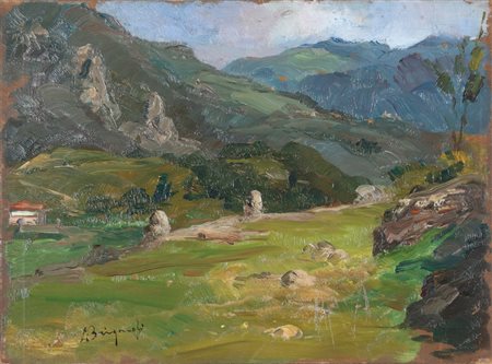 BRIGNOLI LUIGI (1881 - 1952) Paesaggio alpino. Olio su tavoletta. Cm 44,00 x...