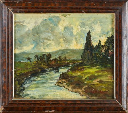 AGAZZI ERMENEGILDO (1866 - 1945) Paesaggio. Olio su tavola. Cm 25,00 x 20,00....