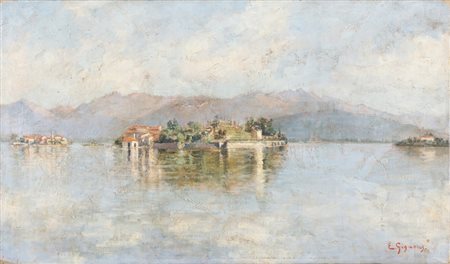 GIGNOUS EUGENIO (1850 - 1906) Lago Maggiore, Isola Bella. Olio su tela . Cm...