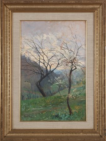 RODA LEONARDO (1868 - 1933) Mandorli. 1899. Olio su tavola. Cm 33,00 x 48,00....