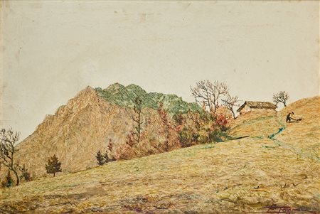 TOGNI EDOARDO (1884 - 1962) Paesaggio montano. olio su tela, incollato su...