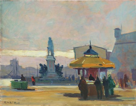 NATALI RENATO (1864 - 1947) Livorno, fontana dei Quattro Mori. Olio su...