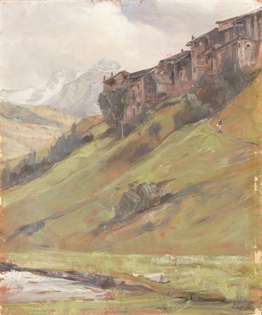 LEIDI PIETRO (1892 - 1930) Paesaggio di Valcamonica. Olio su cartone. Cm...