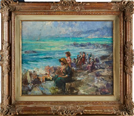 TAFURI CLEMENTE (1903 - 1971) Donne in riva al mare. Olio su tela . Cm 50,00...