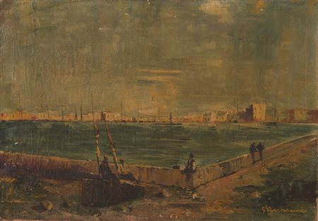 AMISANI GIUSEPPE (1881 - 1941) Porto di Rodi. Visione di sera. Olio su tela ....