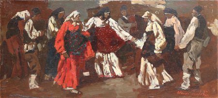 ISUPOFF ALESSIO (1889 - 1957) Contadini. Olio su tavola. Cm 39,50 x 17,00....