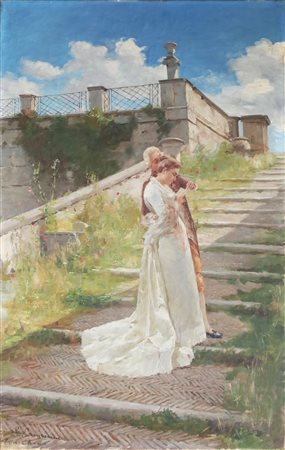 CREMONINI LUDOVICO (1851 - 1914) Scena galante. 1898. Olio su tela . Cm 65,00...