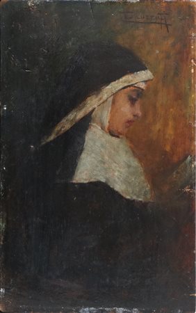 LAURENTI CESARE (1854 - 1937) Suora. Olio su tavola. Cm 17,00 x 27,00. Firma...