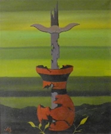 VITALI ROMANO ANTICA CIVILTA' OLIO SU TELA cm 60 x 50 Firma in basso a destra...