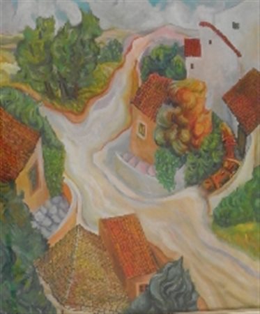 PULEO STEFANO ACITREZZA (CT) 1950 PAESAGGIO, 1986 OLIO SU TELA cm 70 x 60...