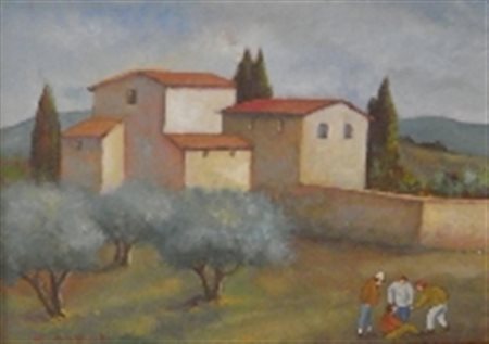 GAGLIARDI GIUSEPPE PAESAGGIO TOSCANO CON RAGAZZI OLIO SU CARTONE cm 50 x 70...