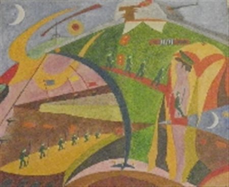 CASOLI SERGIO SENTINELLE FORTEZZA OLIO SU TELA cm 45 x 55 Al retro timbro 3°...