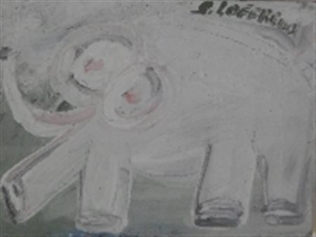 LOFFREDO SILVIO PARIGI 1920 ELEFANTE OLIO SU TAVOLA cm 30 x 40 Firma in alto...