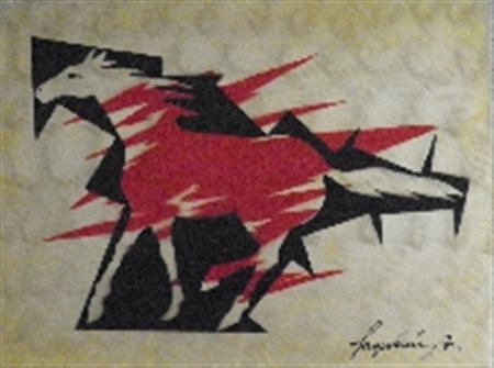 VERNIS SAGE BENGASI 1916 SENZA TITOLO SMALTO SU LAMIERA cm 60 x 80 Firma in...