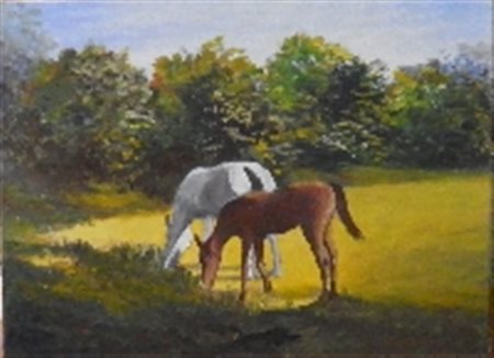 GIOVANNINI GIANCARLO PORTOMAGGIORE 1944 CAVALLI AL PASCOLO, 2010 OLIO SU TELA...