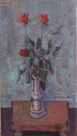 MAGGI GIANPIETRO ROSE ROSSE, 1971 OLIO SU TELA CM 45 X 80 Firma e anno in...
