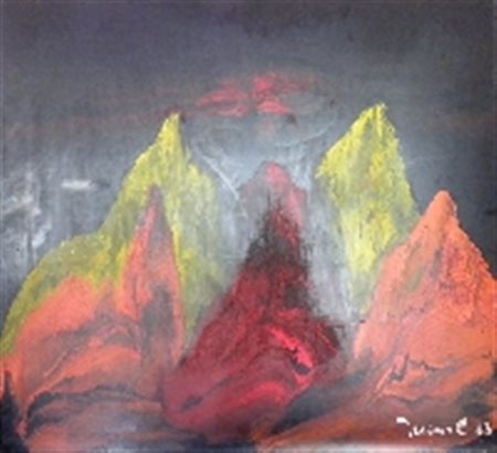 JELINEK HARRY 1905 SENZA TITOLO, 1973 SMALTO SU TAVOLA cm 85 x 92,5 Firma e...