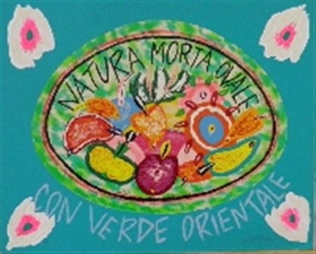 DONZELLI BRUNO NAPOLI 1941 NATURA MORTA OVALE CON VERDE ORIENTALE SERIGRAFIA...