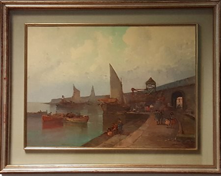 Antonio Madonna, "Porticciolo", olio su tela cm 50x70, firma in basso a destra