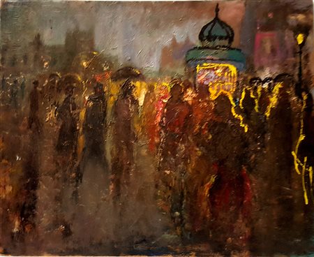 Carlo Pusateri, "Vecchia Londra", anni '70, olio su tavola cm 70x57