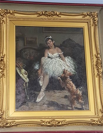 Giovanni Dominech, "Ballerina", olio su tela cm 50x40, firma in basso a...