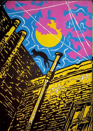 Massimo Costantini, "Gatto sui tetti", acrilici su tela cm 70x50, firma,...