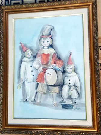 Leonardo Stroppa, "Figure circensi", tecnica mista su cartoncino cm 50x35,...