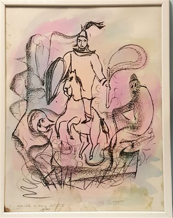 Josè Ortega, "Il cavaliere", serigrafia acquerellata su carta cm 50x65,...