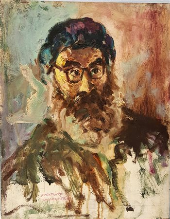 Piero Cassina, "Autoritratto", olio su tavola cm 50x40, firma in basso a...