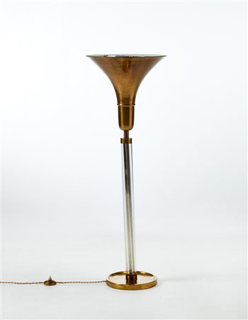 Lampada da tavolo-luminator in ottone con fusto a bacchette di vetro...