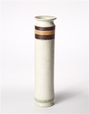 Bruno Gambone (Vietri Sul Mare 1936) Vaso cilindrico in gres smaltato in...