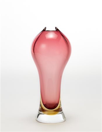 Seguso (attribuito) Vaso a balaustro in vetro sommerso incolore pagliesco e...