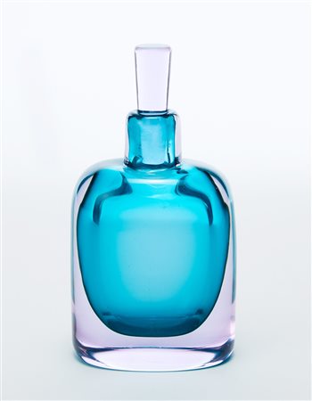 Seguso (attribuito) Piccola bottiglia con tappo in vetro sommerso ametista...