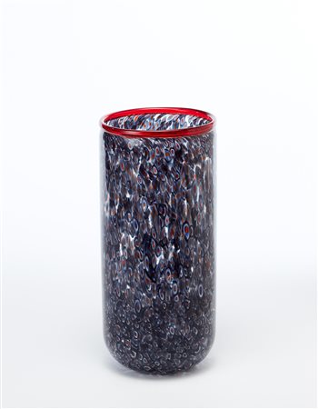 Vistosi Vaso cilindrico della serie "Neverrino", in vetro soffiato a murrine...