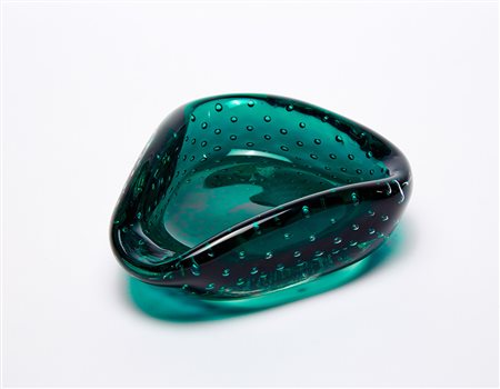 Venini Svuotatasche in vetro trasparente verde con inclusione di bolle...