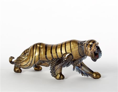 Alfredo Barbini (Murano 1912 - Murano 2007) "Tigre" Scultura pasta vitrea...