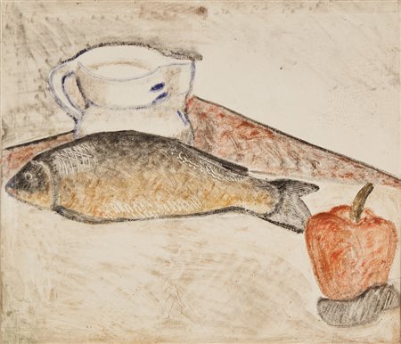 Piero Fornasetti (Milano 1913 - Milano 1988) "Natura morta" Tecnica mista su...