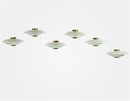 Fontana Arte Sei plafoniere con struttura e rosetta di fissaggio in lamina di...