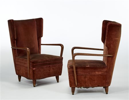 Osvaldo Borsani (Varedo 1911 - Milano 1985) Coppia di poltrone imbottite,...