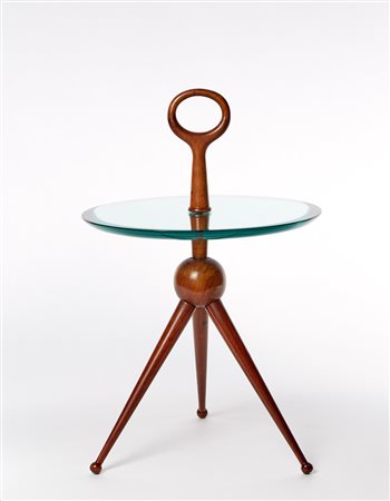 Cesare Lacca (Napoli 1929) Tavolino a tre piedi in legno massello con piano...