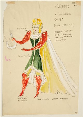 Gio Ponti (Milano 1891 - Milano 1979) "Orfeo" bozzetto per il costume di...