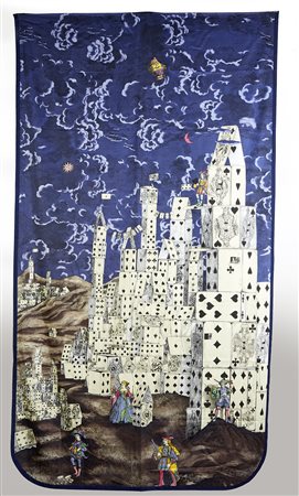 Tessuto tratto dal disegno di Piero Fornasetti "Città di Carte". Realizzato...