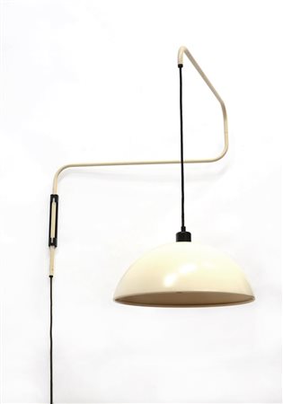 Lampada da parete snodabile in metallo verniciato bianco e plastica nera....