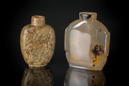 Arte Cinese Due tabacchiere: una in agata ed una in giada Cina, XIX secolo ....